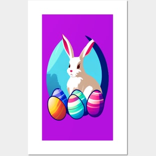 Happy Easter Bunny and Eggs Posters and Art
